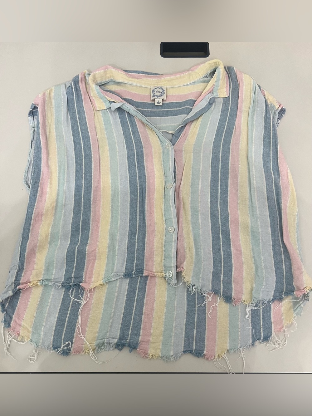 Blue Rain Pastel Multi-Stripe Button-Down Top